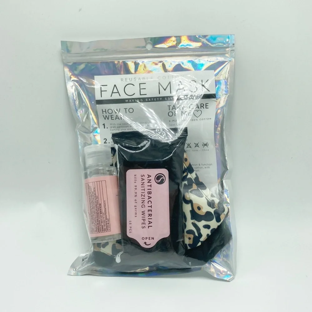 Reusable Leopard Face Mask Sanitizer and Wipes Gift Pack